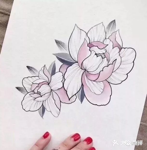 彩色纹身手稿素花图片