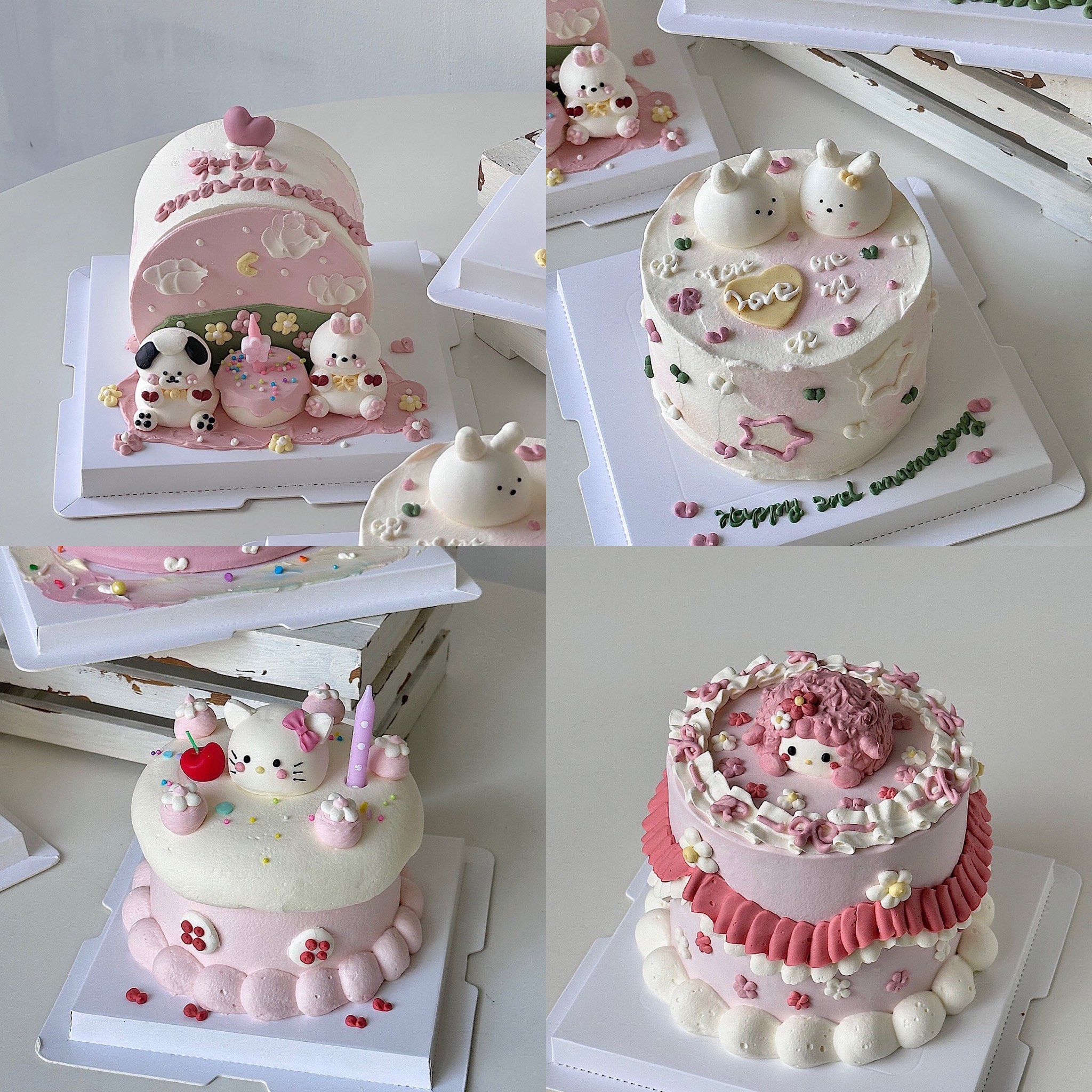 一组奶油霜小动物蛋糕