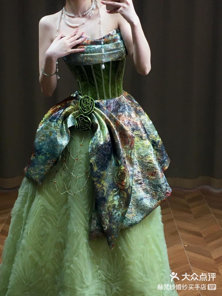 午后的花园vintage复古油画礼服裙