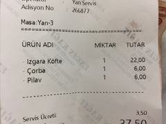 账单-Tarihi Sultanahmet Köftecisi Selim Usta