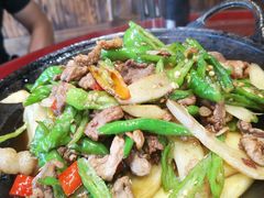 青椒仔姜炒肉-山间农家