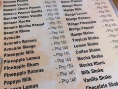 菜单-Jonah's Fruit Shake & Snack Bar