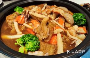 Braised Black Tofu with Abalone Sauce and Seafood