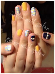 蓝黄格子-7号美甲美睫