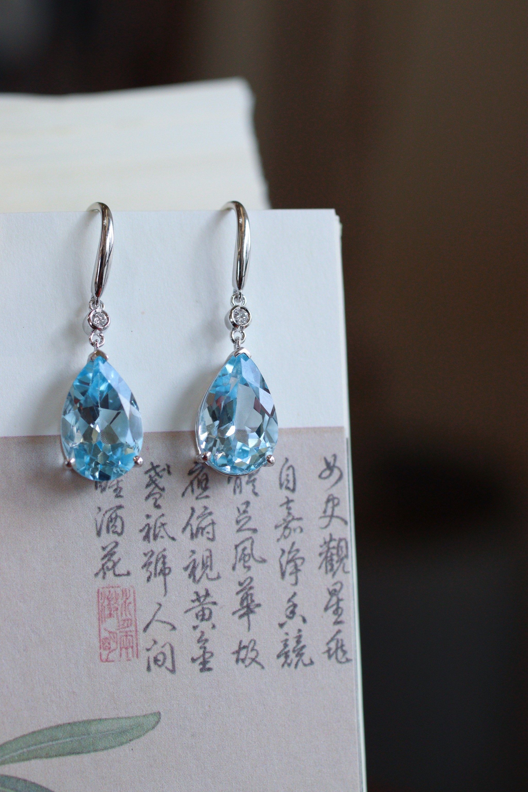 来石镶嵌|海蓝宝耳坠,如海洋之心💧