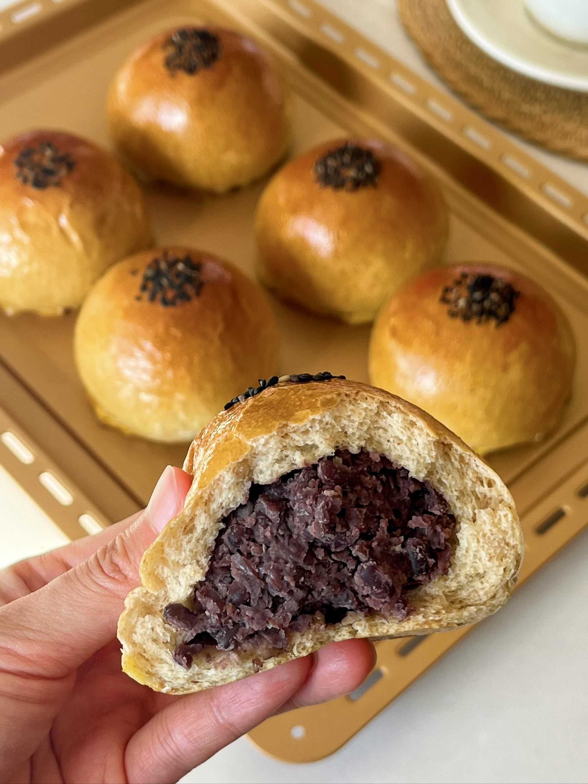 适合新手低卡0油0糖软乎乎日式全麦红豆餐包