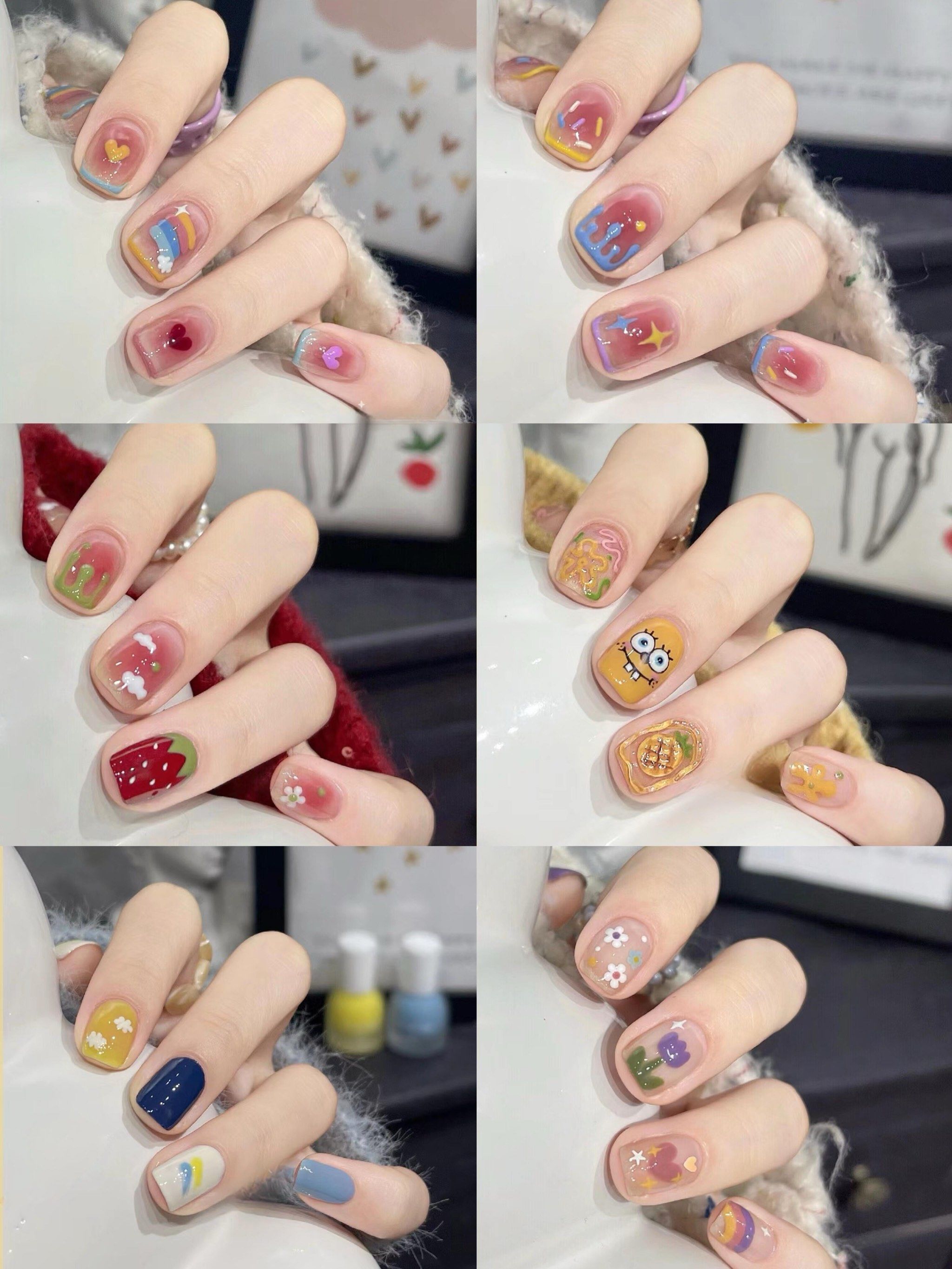 夏季糖果色清新显白美甲‖甜美少女心穿戴甲