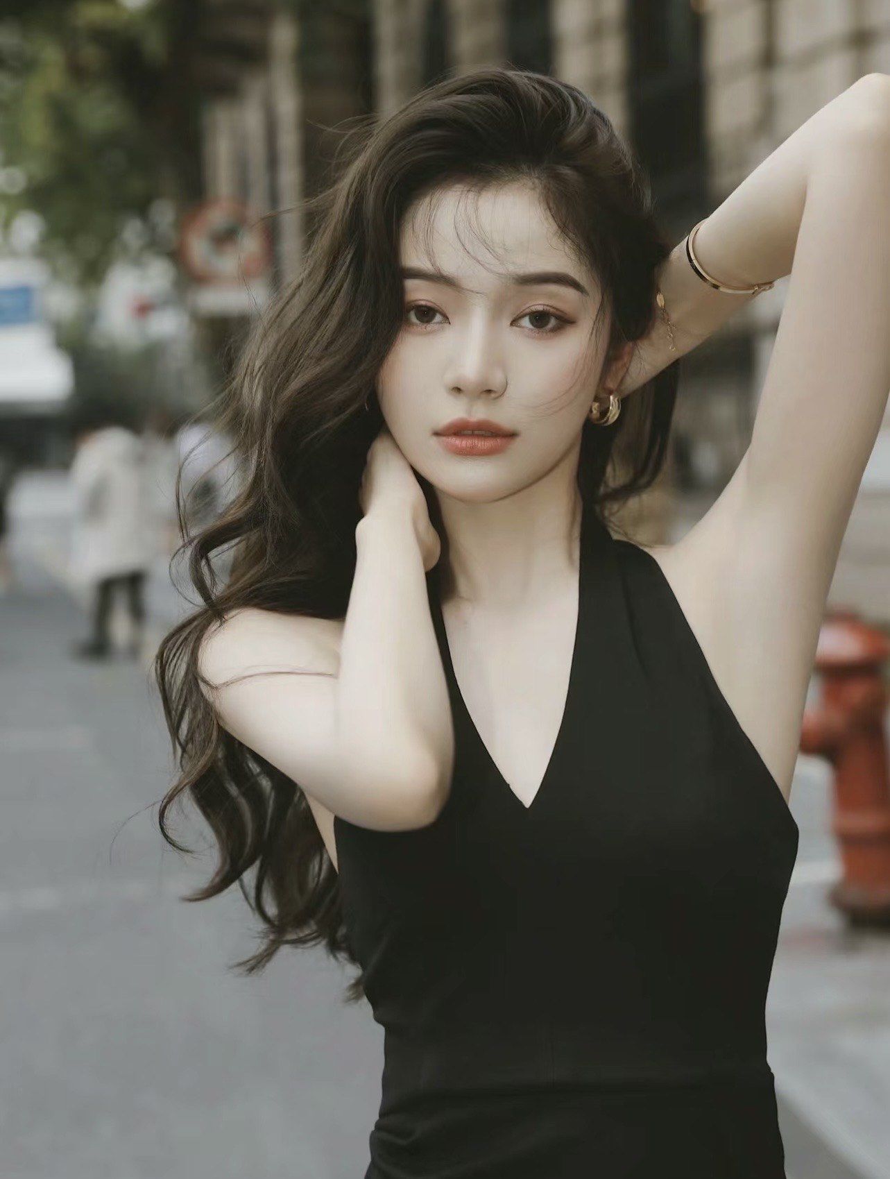 时尚长发美女look