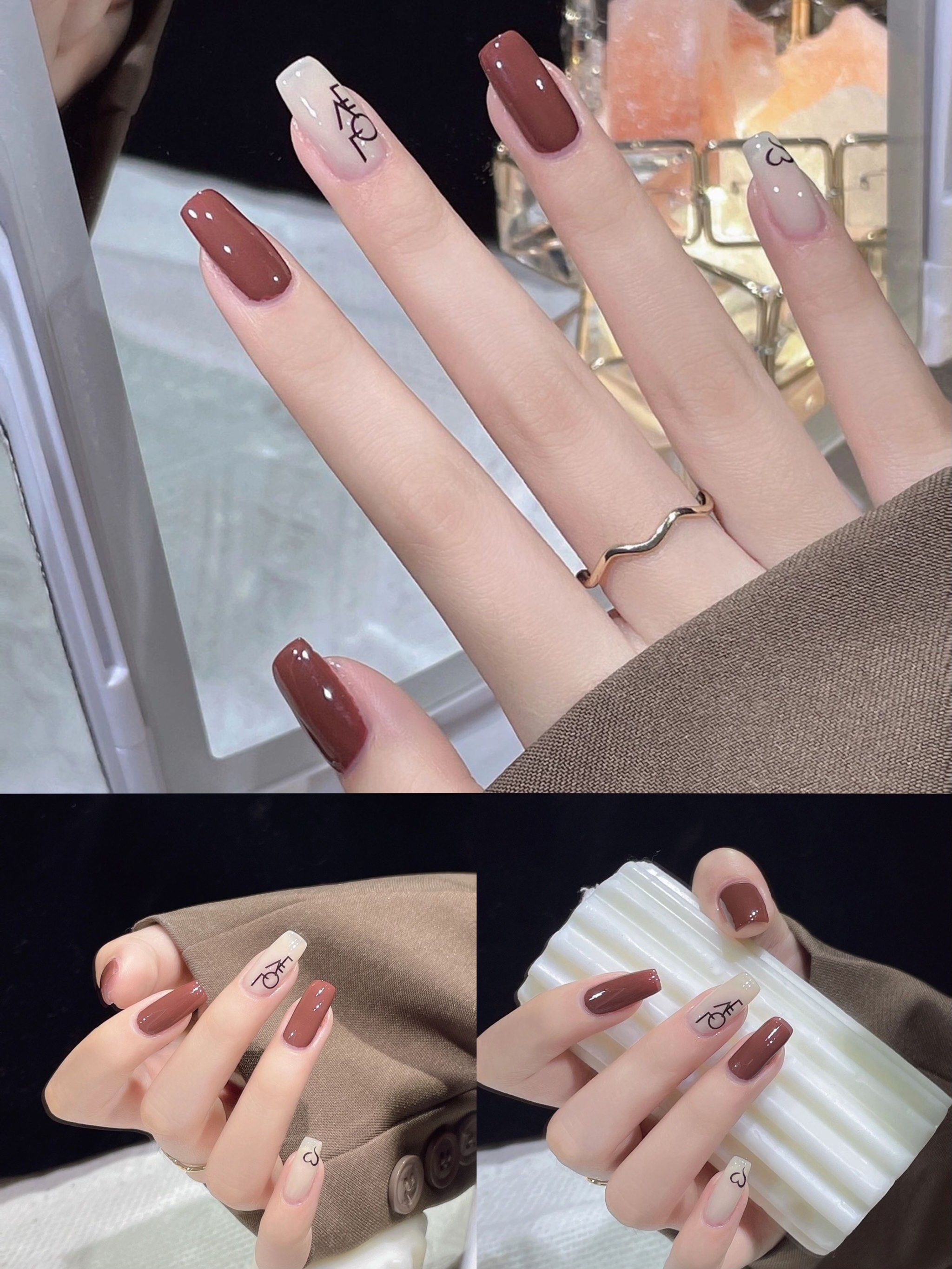 秋季新款跳色简约时尚温柔气质显白美甲