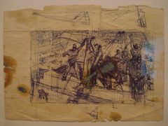 油画《占领总统府》圆珠笔草稿-上海油画雕塑院
