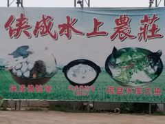 竖立在停车场的大幅广告-侠成水上农庄(工业大道店)