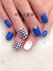 清爽蓝白 搭配千鸟格-甲壳儿美甲美睫