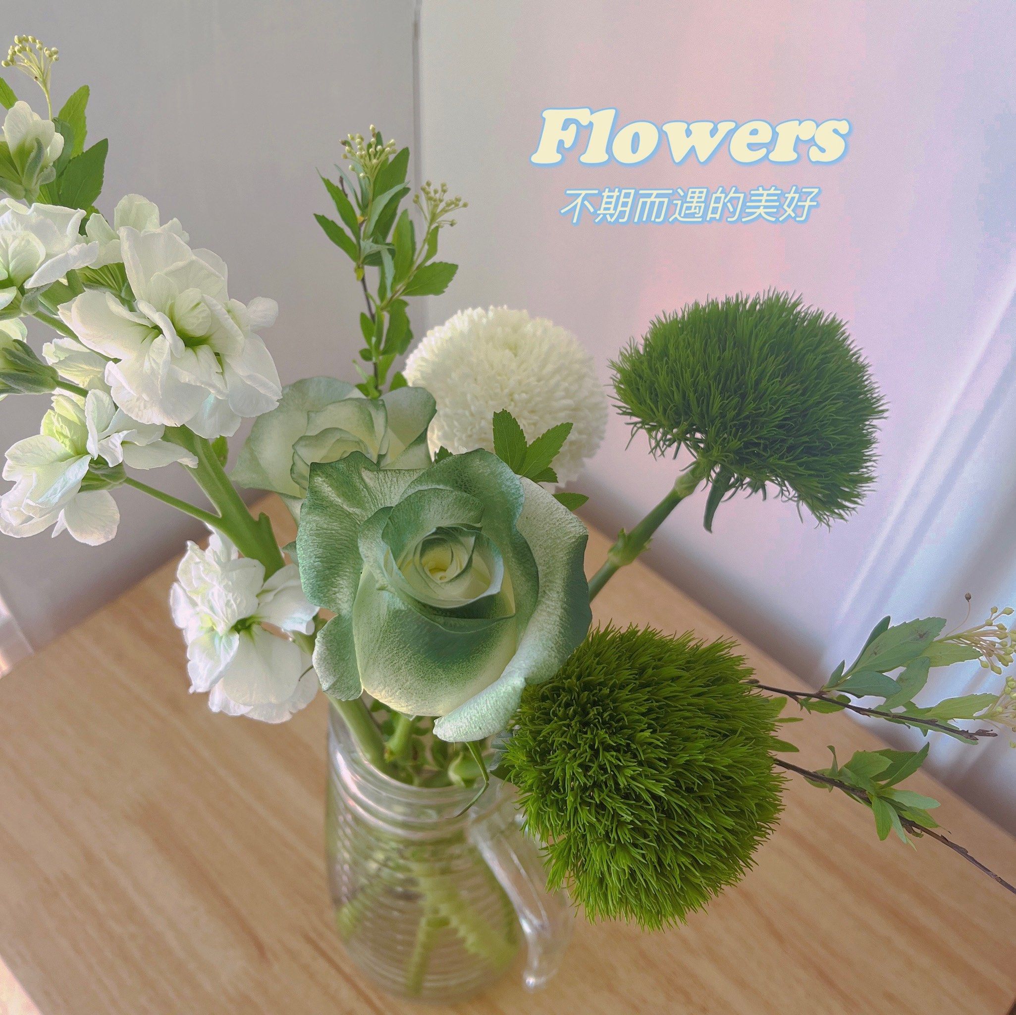 绿色系花束98太治愈了