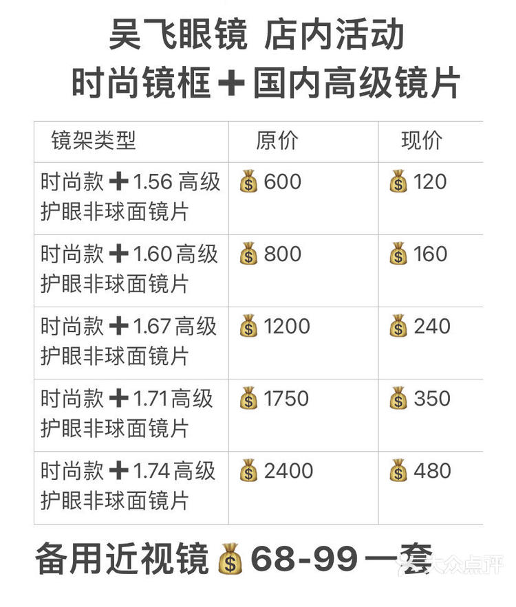 近视眼镜价格表!济南配镜推荐!明码标价无套路-大众点评