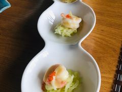 刺身拼盘、杏鲍菇黑椒牛粒、沙拉、日式泡菜、多春鱼、牛五花-松本楼(桥西店)