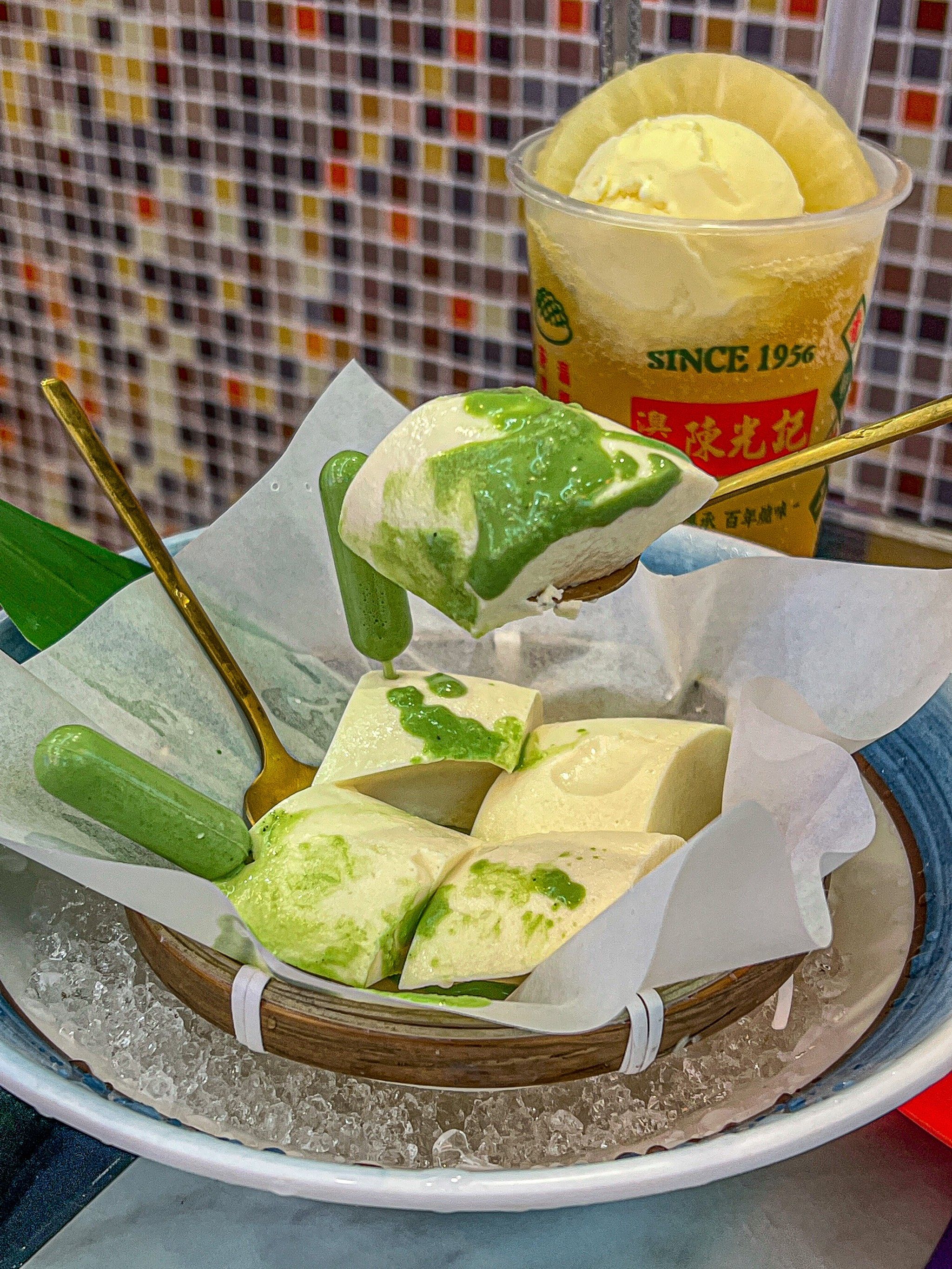 在青岛找到抹茶味芝士奶豆腐,绝啦绝啦