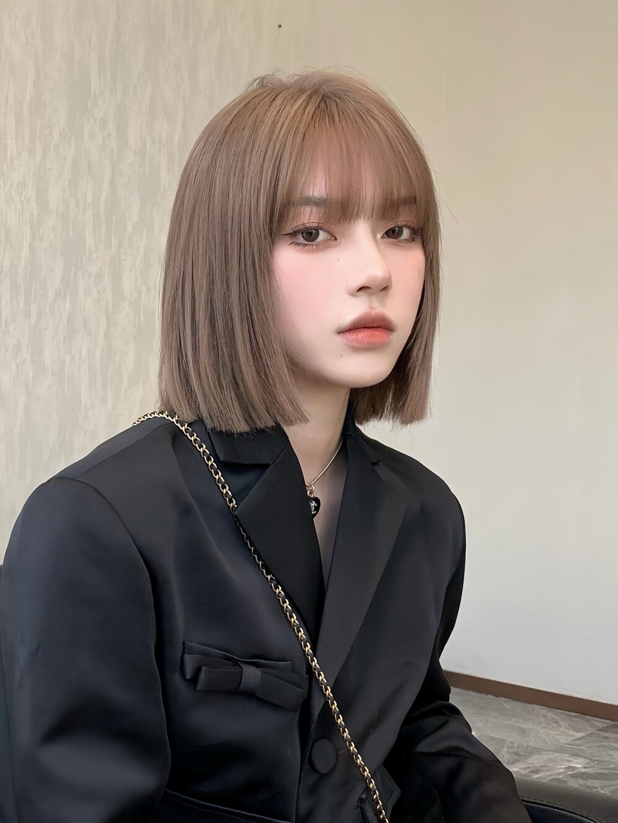 奶茶色搭配一刀切也太好看了吧