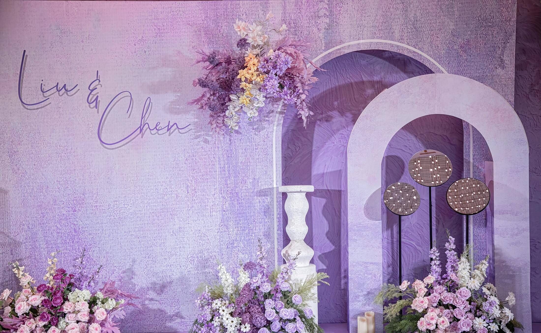 紫色油画风莫奈花园婚礼