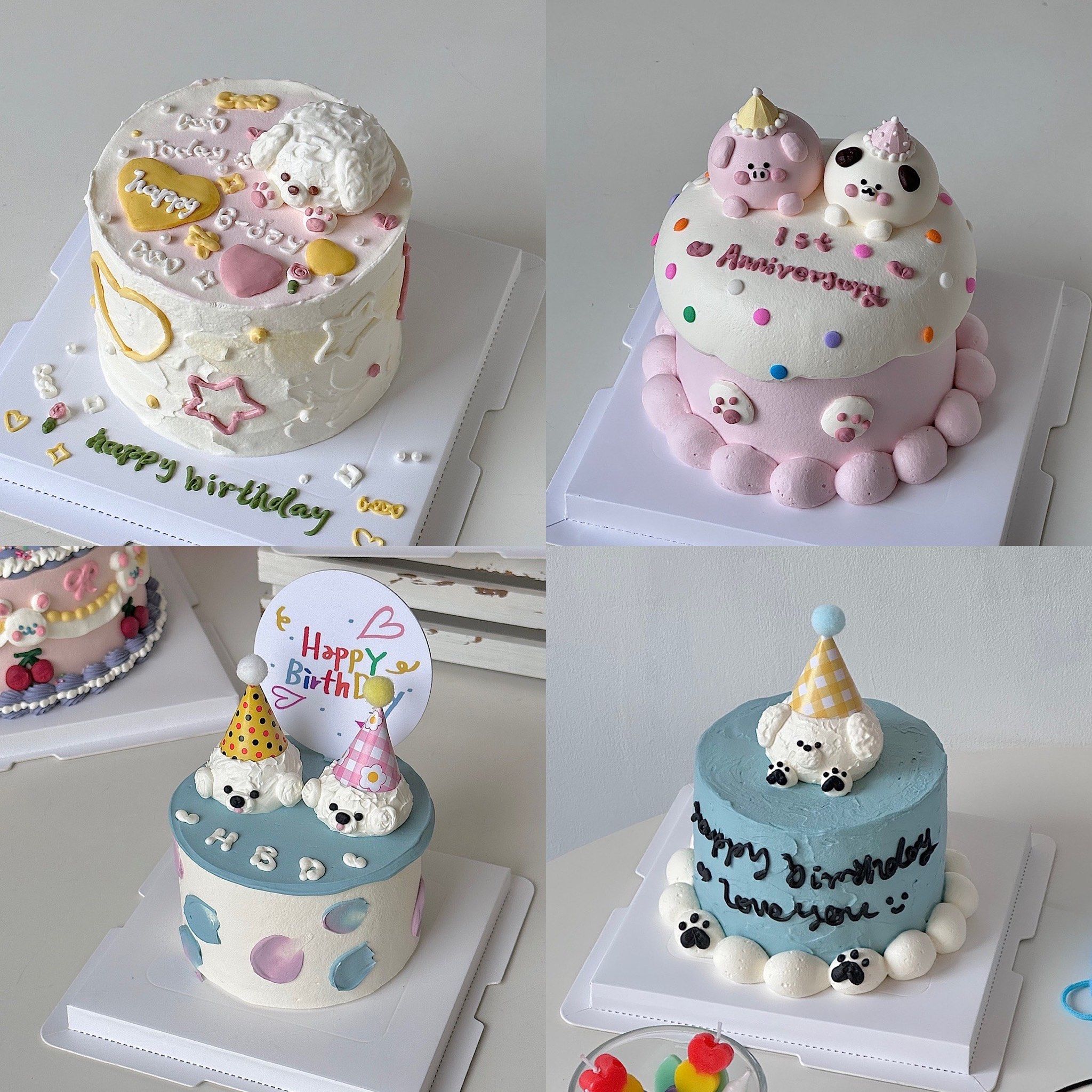 一组奶油霜小动物蛋糕