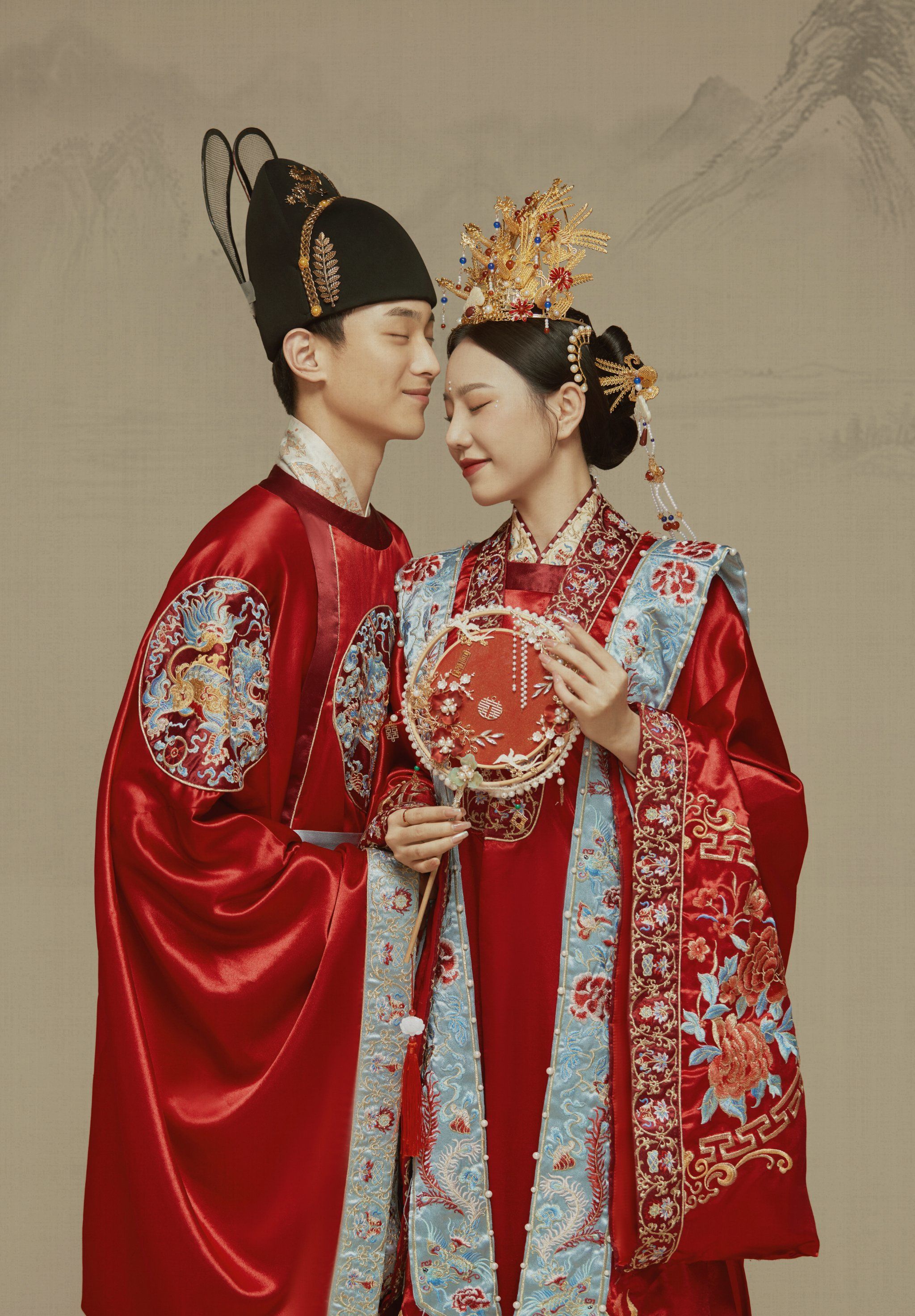 明制汉服工笔画婚纱照