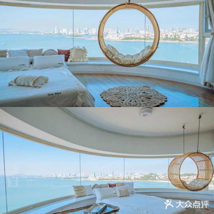 100多💰青岛270°海景民宿‼️躺在床上看大海