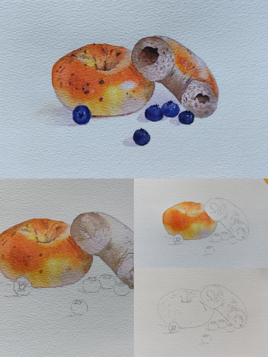 水彩画里的甜甜圈