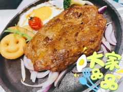 铁板新西兰牛扒意粉+粟米忌廉汤-杯子红牛排(创意产业园店)
