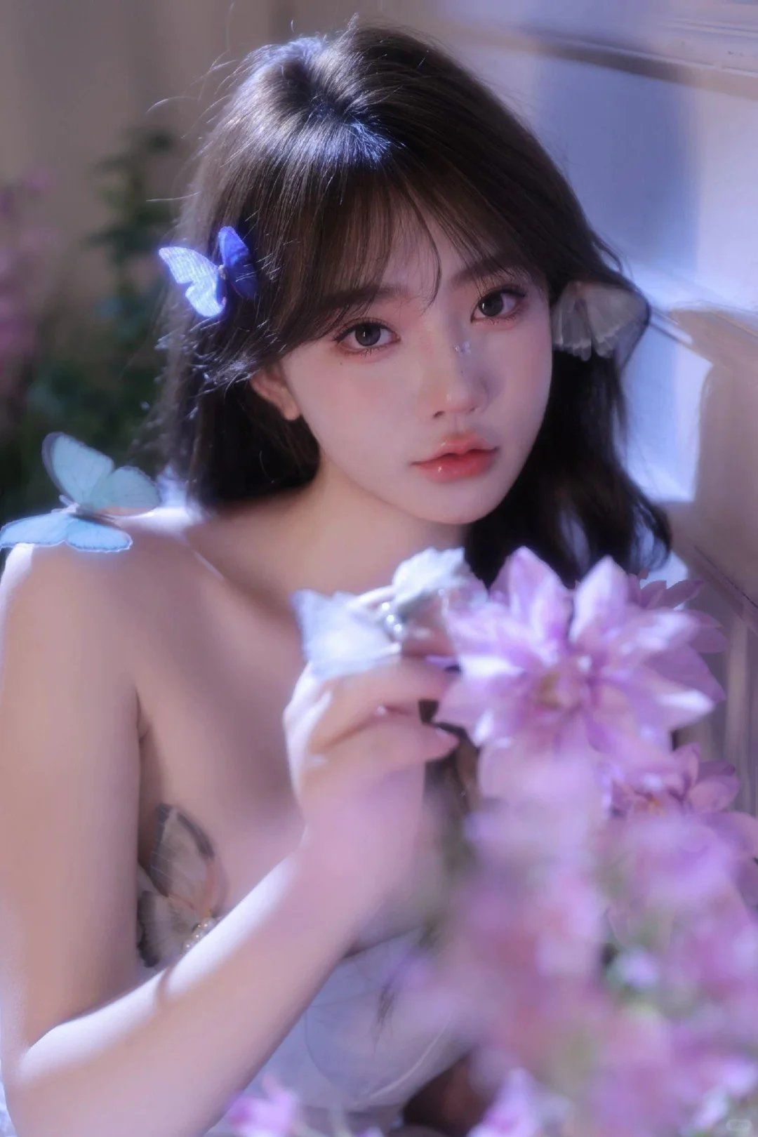 与花共舞,唯美梦幻紫蝶仙女写真