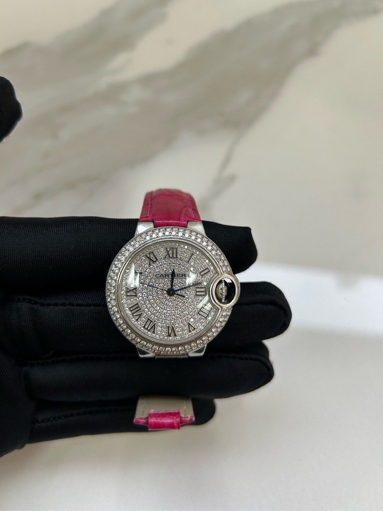 卡地亚蓝气球后镶钻女士机械腕表 表径33 单