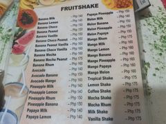 菜单-Jonah's Fruit Shake & Snack Bar
