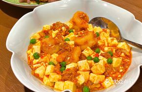 Crab Roe Tofu with Peony Shrimp