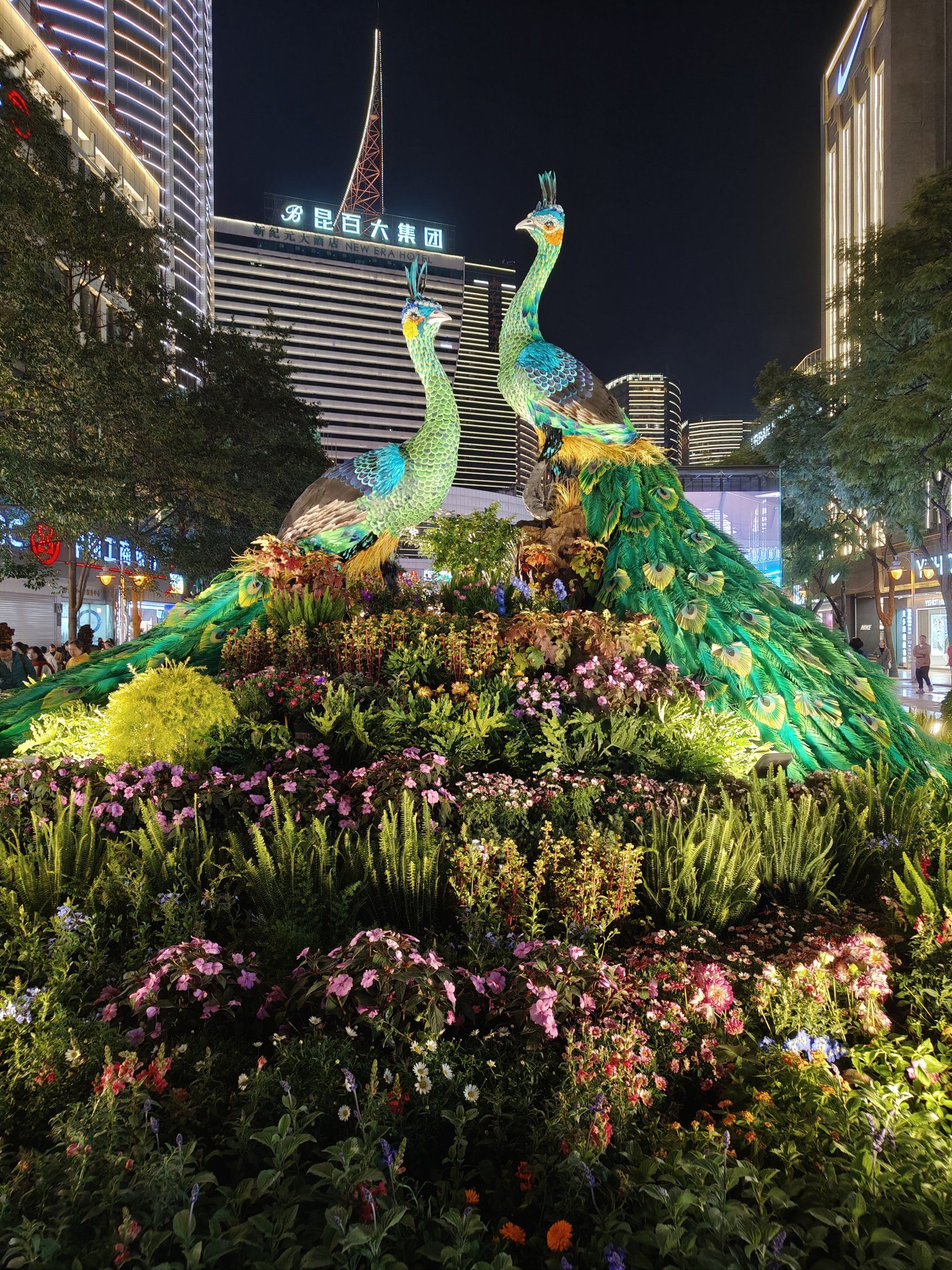 孔雀🦚惟妙惟肖
也成为了一道亮丽的风景线
周边是沉浸在成片的