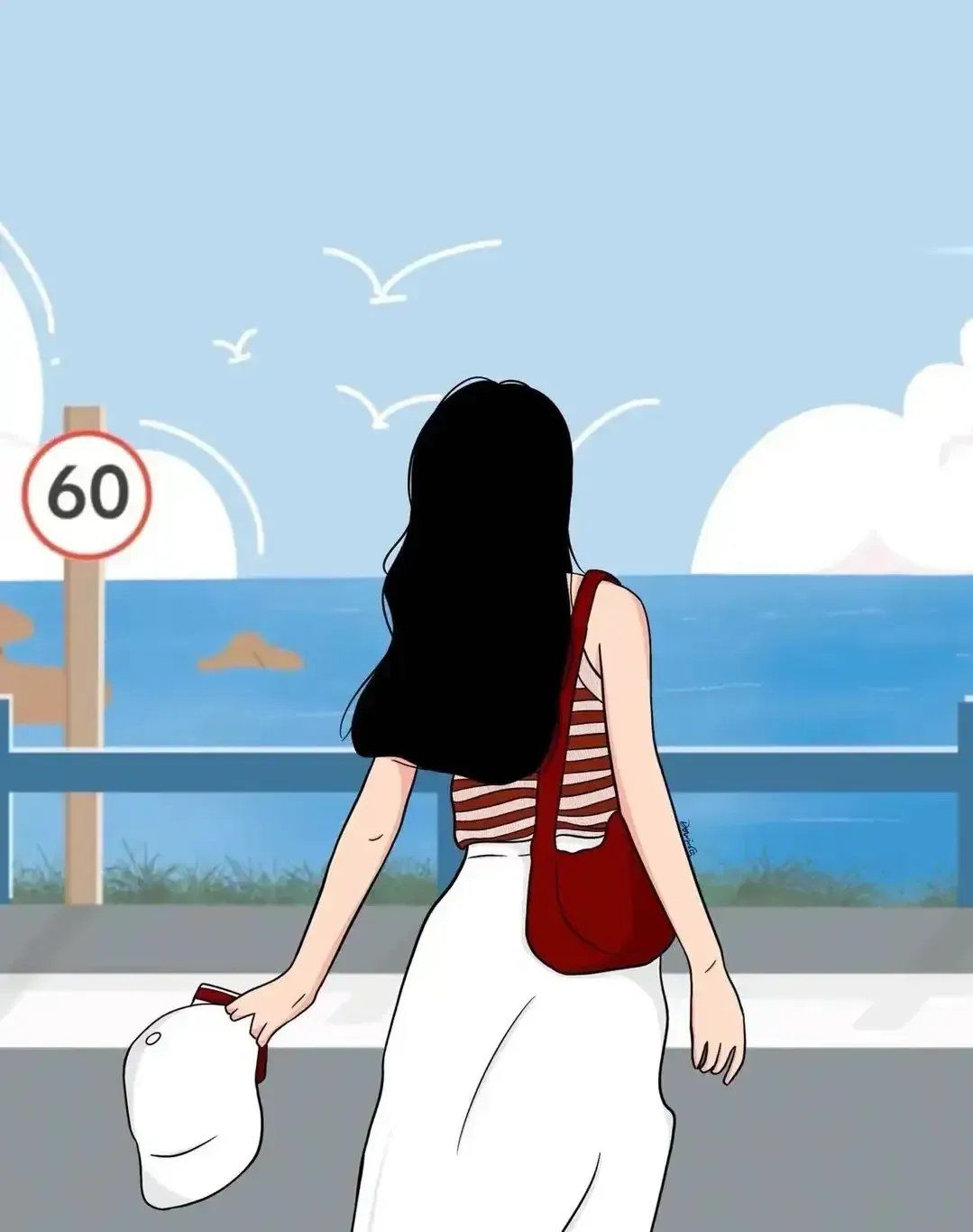 场景插画 
看海,让心情似海鸥在空中自由飞翔