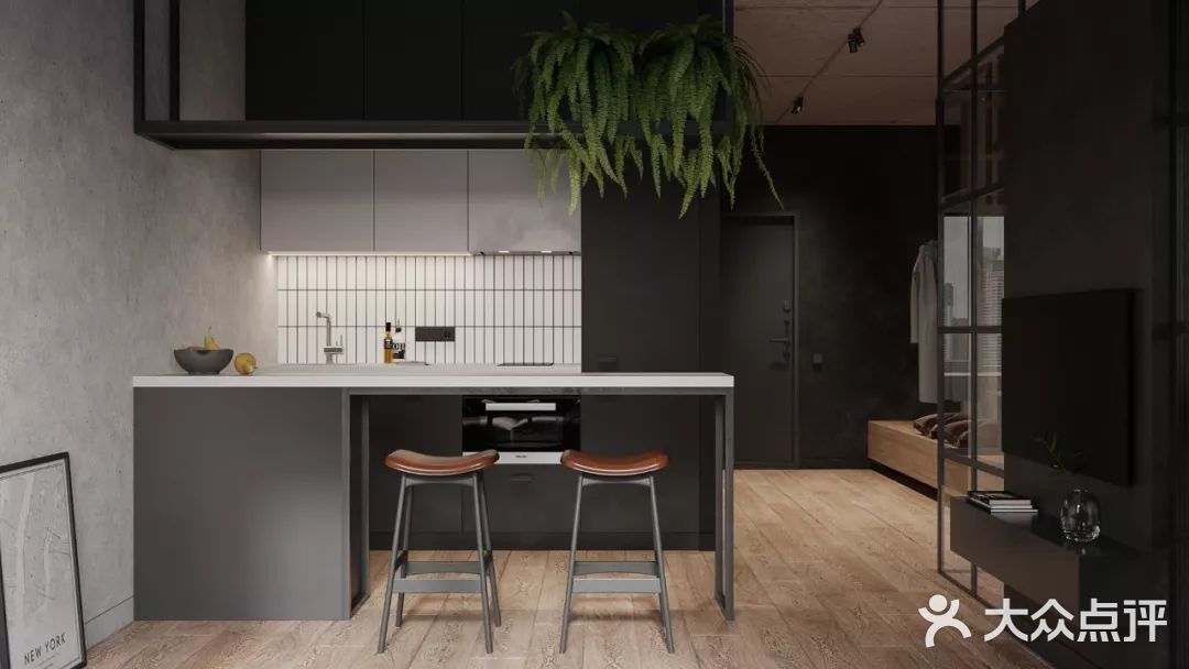 由于户型限制，厨房卫生间这边几乎无采光，设计师将卧室