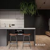 由于户型限制，厨房卫生间这边几乎无采光，设计师将卧室