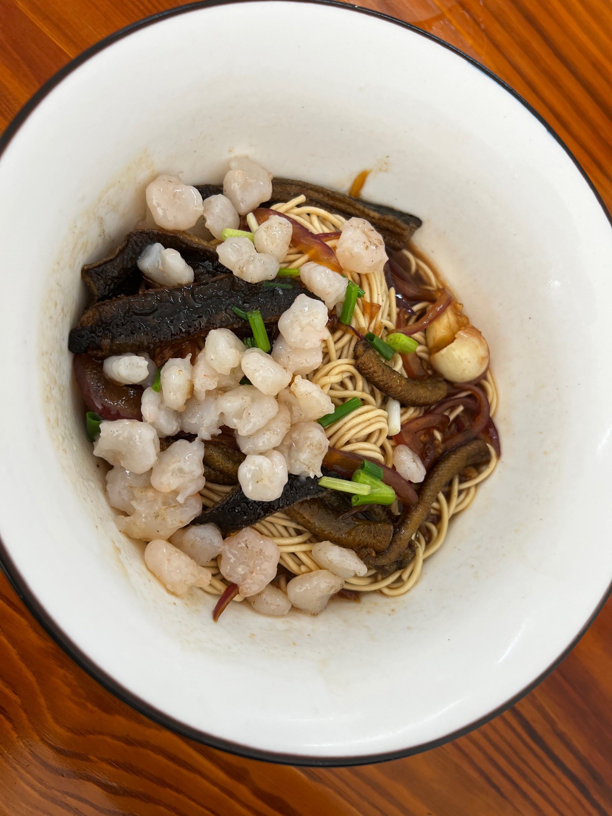 虾仁腰花干挑面加荷包蛋