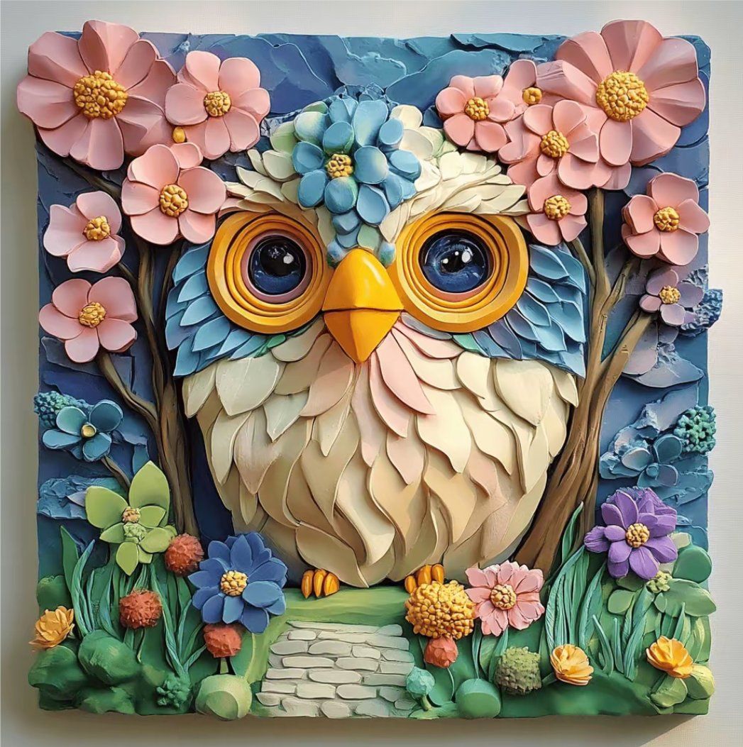 手工浮雕画♨️猫头鹰小屋子