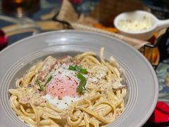 烟熏肉蘑菇奶油面配低温蛋-第101座花园餐厅(湖滨88店)