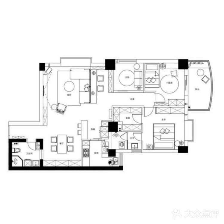 　　原本的一个次卧被拆除，将客厅场域扩展出一部分