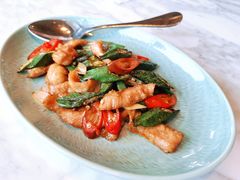 小炒秋葵松板肉-无锡苏宁银河国际酒店-悦府65中餐厅