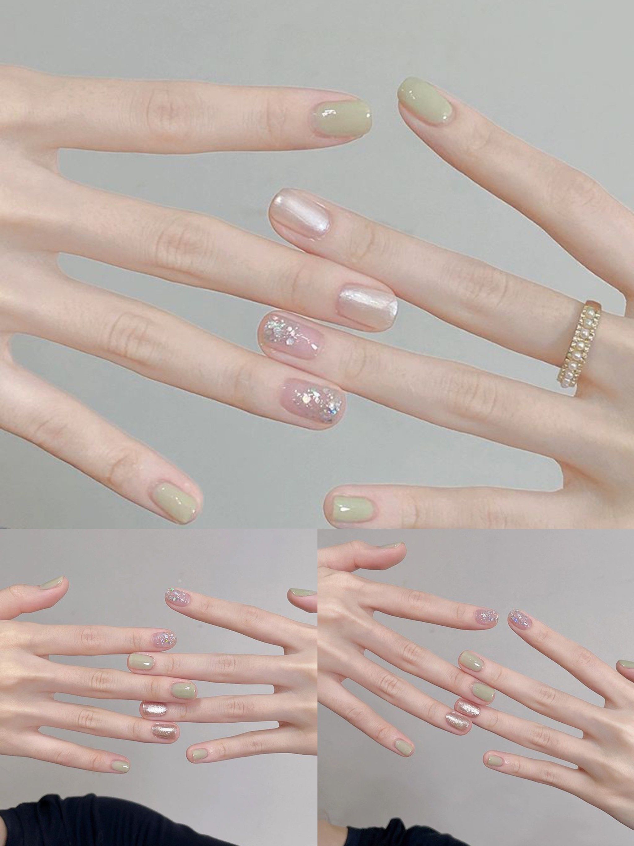 夏季小清新简约温柔冰透水润高级气质美甲