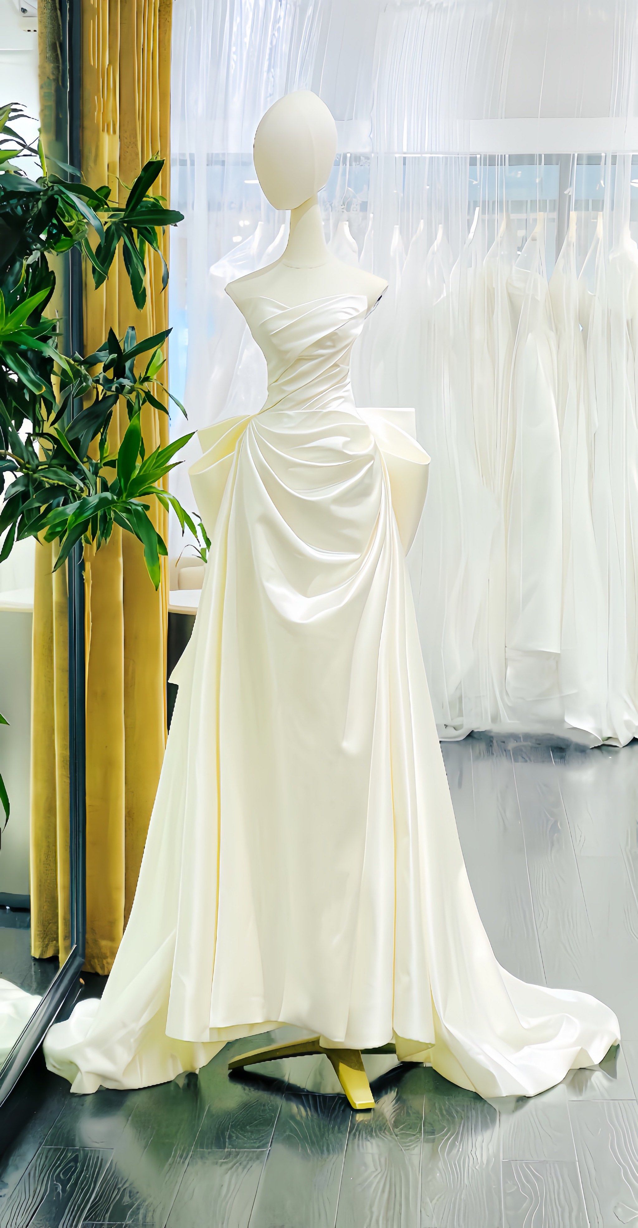 极简风缎面婚纱