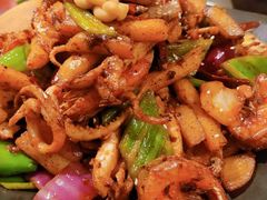 炭火干锅虾+鱿鱼须-炭舍干锅·烤鱼(扬名广场店)