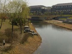 教学楼前的湖水，垂柳，-上海海洋大学(临港校区)