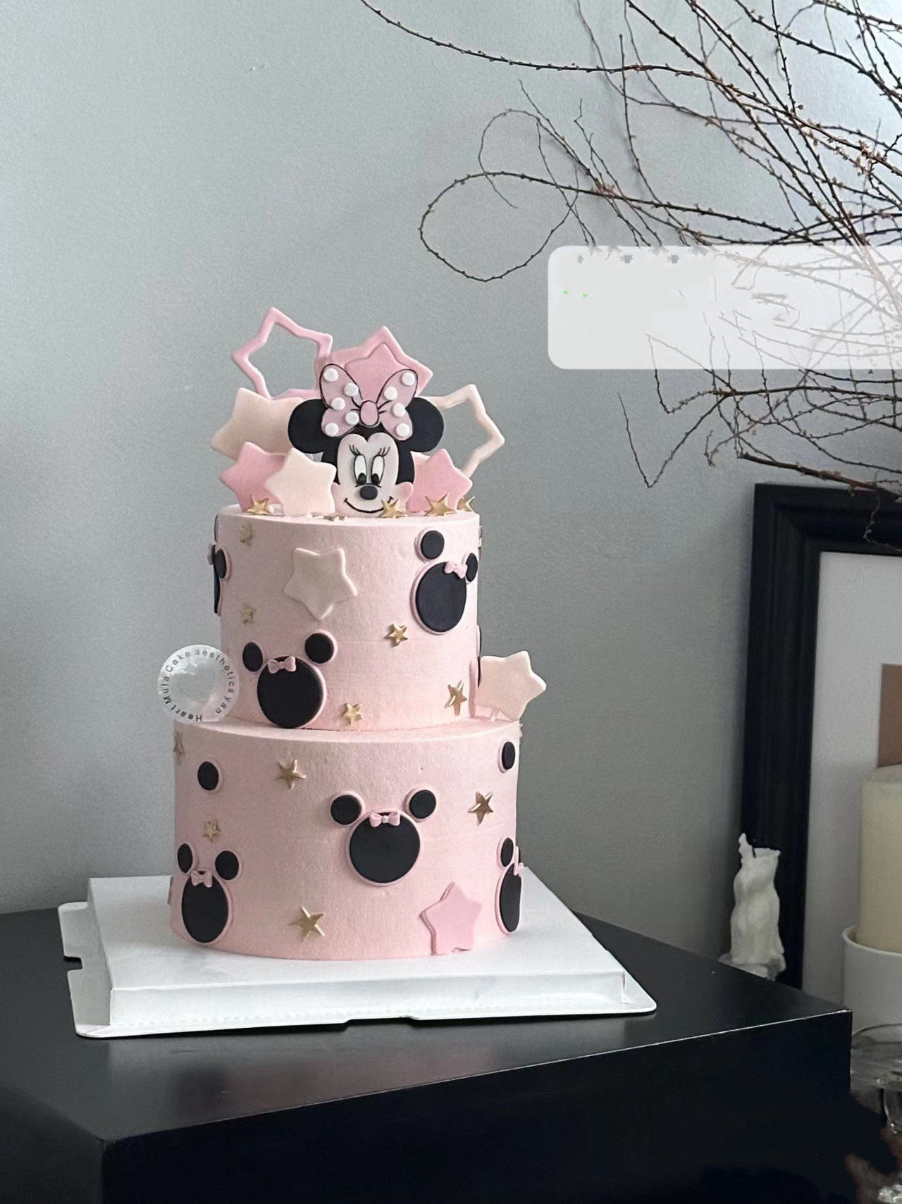 粉色可爱米妮米老鼠主题女孩子女生双层生日蛋糕