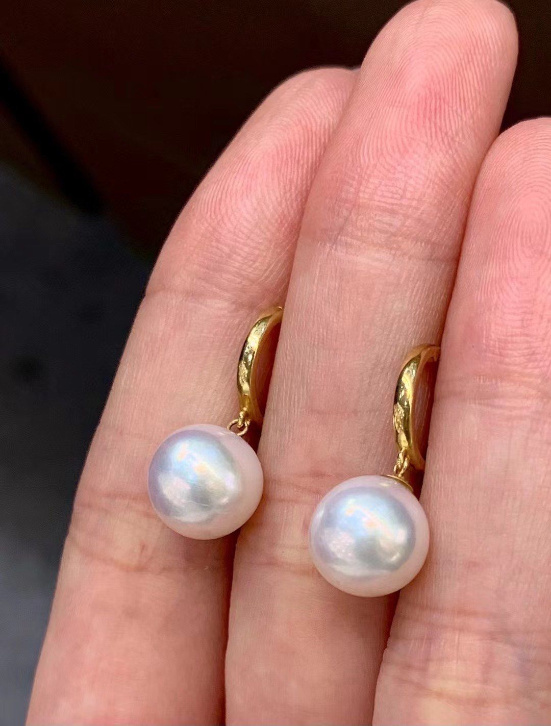 精品18k白akoya 天女海水珍珠耳钉