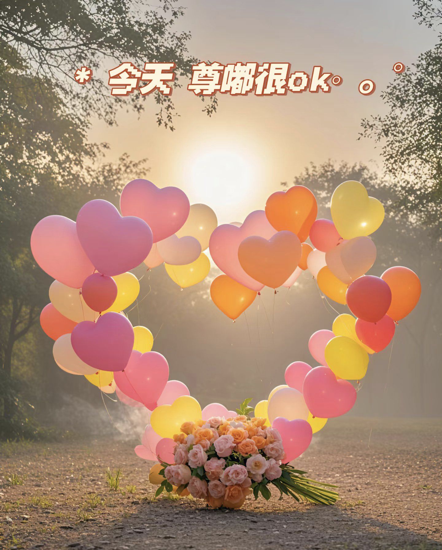 心形气球下的浪漫告白