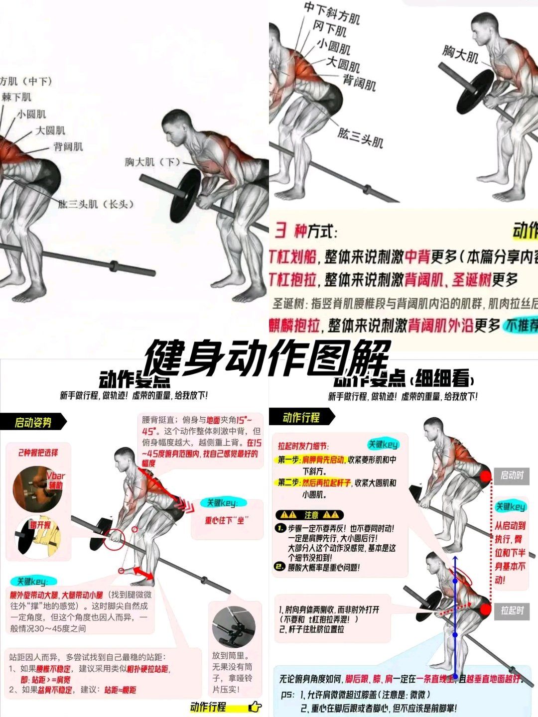 练背的王牌动作之一:t杆杠铃划船