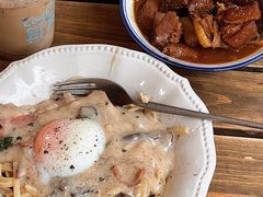 牛肝菌白汁玉子意面-CowCow其其·牛杂咖啡公司(六运店)