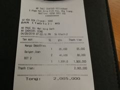 账单-芽庄MP泰式海鲜海景餐厅